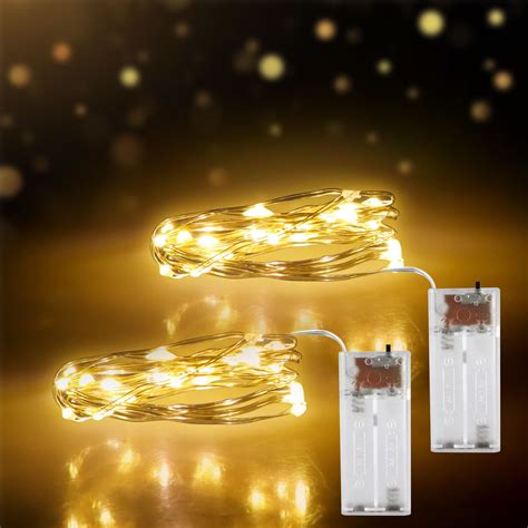 2 Pack 20 LEDs Fairy String Lights Battery Operated 2M 6 6ft Silver