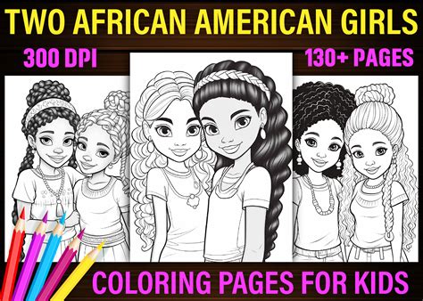 Two African American Girls Coloring Page Graphic By E A G L E