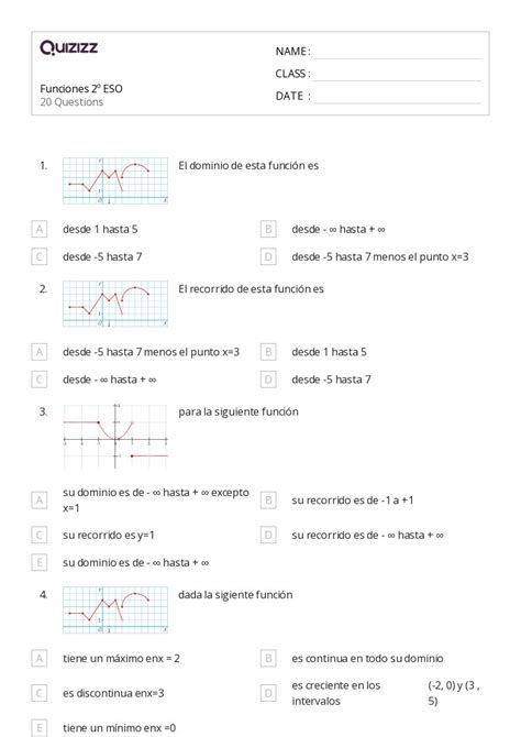 Funciones Hojas De Trabajo Para Grado En Quizizz Gratis E