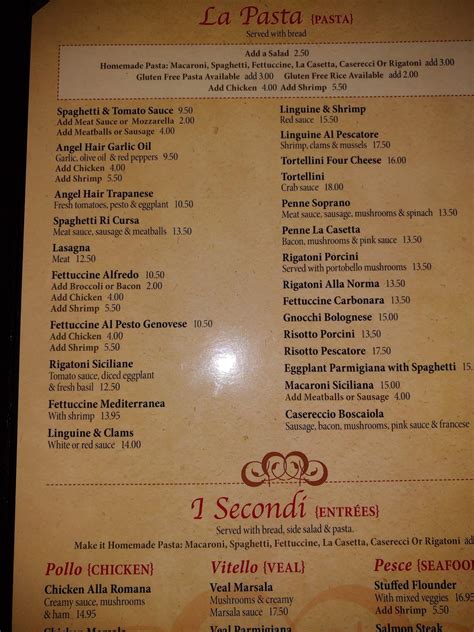 Menu At La Casetta Restaurant New Bern