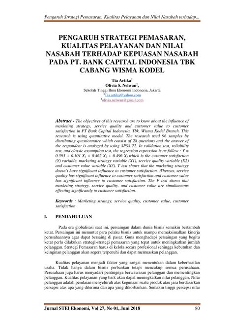 (PDF) Pengaruh Strategi Pemasaran, Kualitas Pelayanan Dan Nilai Nasabah Terhadap Kepuasan ...