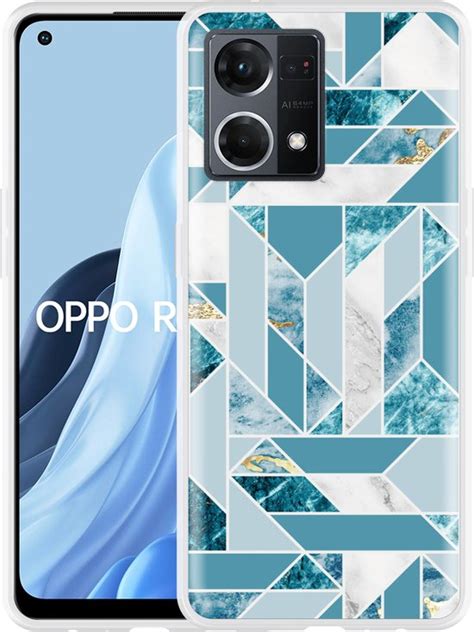 Hoesje Geschikt Vooor Oppo Reno7 Blauw Marmer Patroon Bol