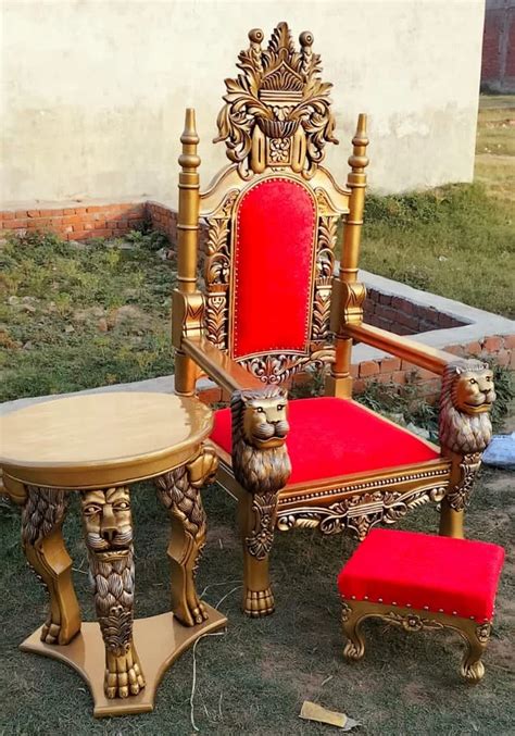 Golden Teak Wood Wooden Arm Chair Guruji Chair With Cushion At Rs