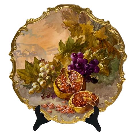 Large Antique Limoges Hand Painted Holy Fruit Porcelain Platter Signed