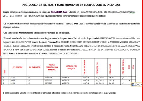 PROTOCOLO Y DOCUMENTOS EXTINTORES