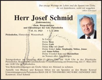 Traueranzeigen Von Josef Schmid Mittelbayerische Trauer