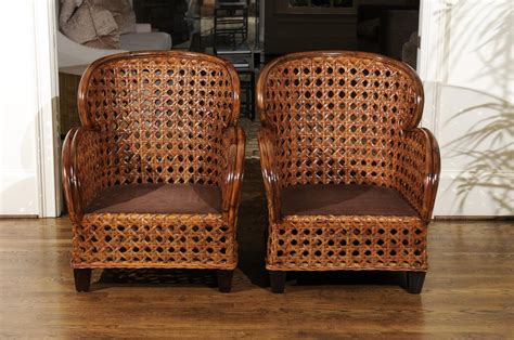 Radiant Pair Of Art Deco Revival Club Chairs In Magnificent French Cane