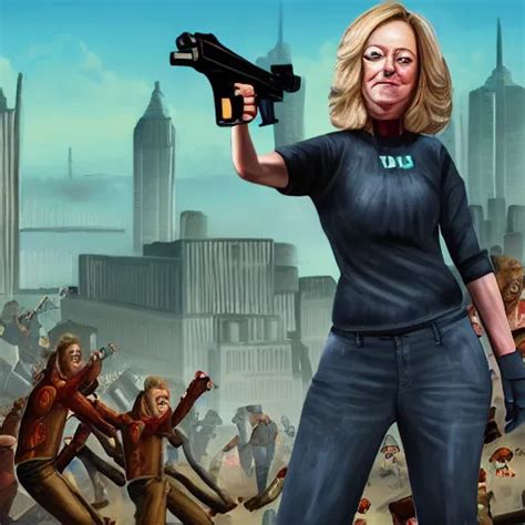 Painting Of Liz Truss With A Gun In Racoon City Full Stable Diffusion