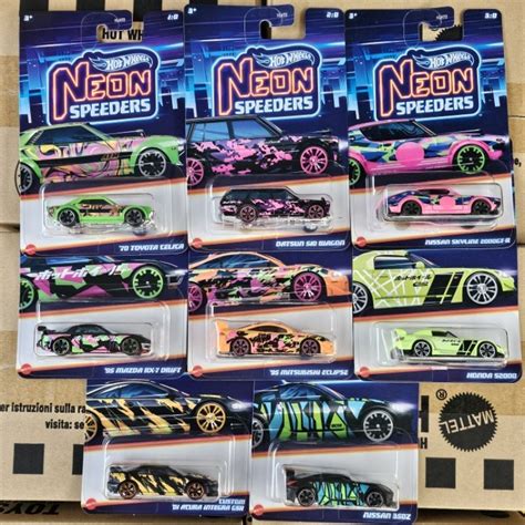 HOT WHEELS NEON SPEEDERS COMPLETE SET 8PCS TOYOTA CELICA DATSUN 510 SKYLINE GTR RX7 ECLIPSE