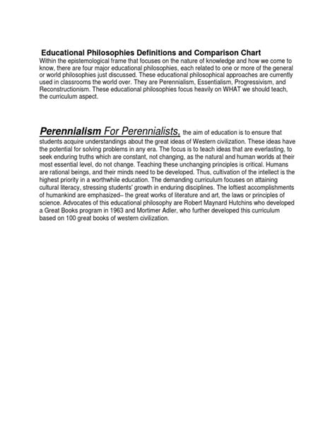 Educational Philosophies Definitions and Comparison Chart | PDF ...