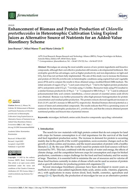 PDF Enhancement Of Biomass And Protein Production Of Chlorella