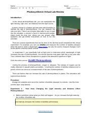 Photosynthesis Lab Viewing Light Intensity And Oxygen Production Docx