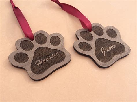 Paw Print Personalized Holiday Ornament - Laser Engraved Wood Ornament