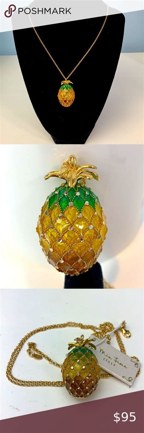 Mia Fiore Hand Painted Enamel Pineapple Necklace Jewel Necklace Faux