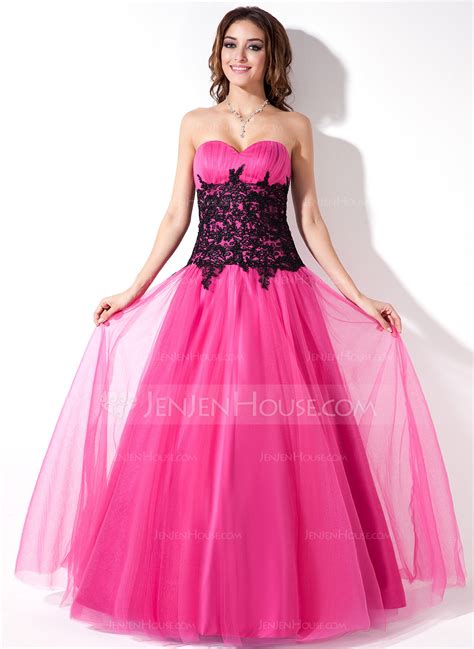 A Line Princess Sweetheart Floor Length Tulle Prom Dress With Ruffle