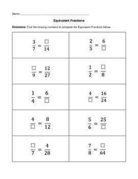 Equivalent Fractions Missing Numerators Denominators By Ashley Booher