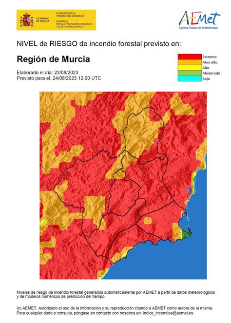 El Nivel De Riesgo De Incendio Forestal Es Extremo En La Mayor Parte De La Región De Murcia Este