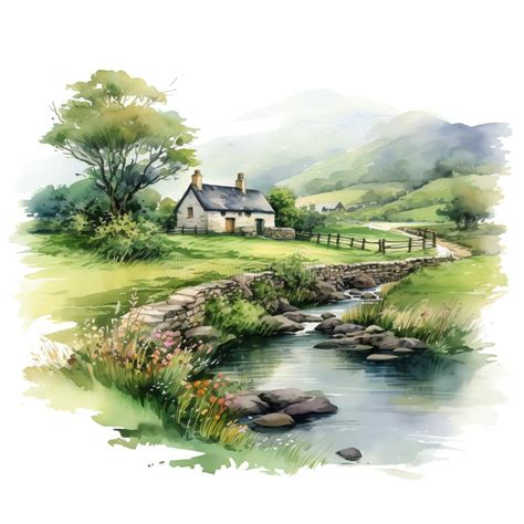 Irish Countryside Watercolor Stock Illustration Illustration Of Music