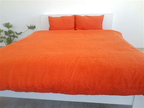 Bright Orange Linen Bedding Set 1 Duvet Cover 2 Etsy