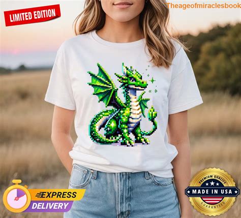 Green Sparkling Pixel Dragon T Shirt