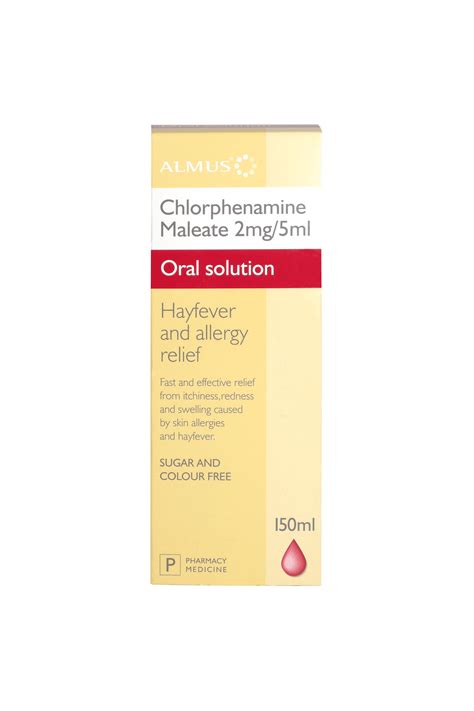 Chlorphenamine Maleate Solution 150ml Allergies Allcures