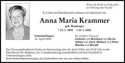 Traueranzeigen Von Anna Maria Krammer Allg Uer Zeitung