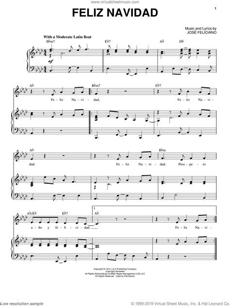 Jose Feliciano: Feliz Navidad sheet music for voice and piano | Sheet music, José feliciano ...