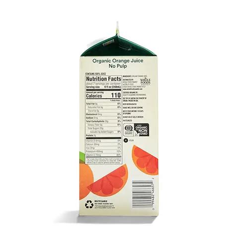 Organic 100 Orange Juice No Pulp Not From Concentrate 59 Oz At