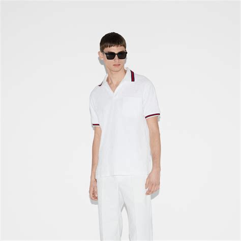 Gg Terry Cloth Polo Shirt With Web In White Gucci Za