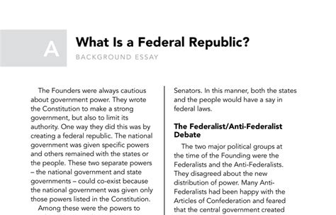 Handout A: What Is a Federal Republic? (Background Essay) - Bill of ...