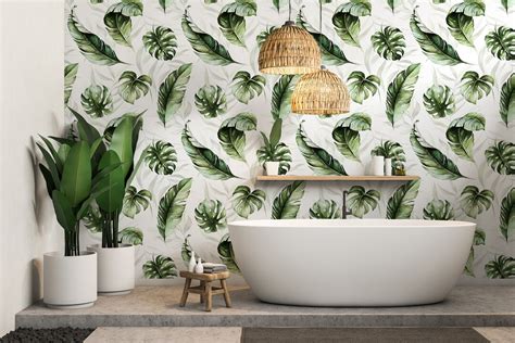 Green Tropical Leaf Wallpaper, Leaf Print Wall Mural, Botanical ...