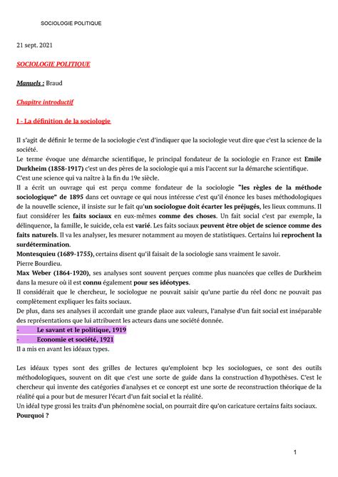 Sociologie Politique CM DROIT L1 21 Sept 2021 SOCIOLOGIE POLITIQUE