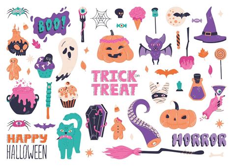 Premium Vector Big Halloween Set Hand Drawn Scary Elements Spooky Collection With Ghosts