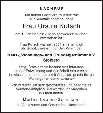 Traueranzeigen Von Frau Ursula Kutsch Aachen Gedenkt