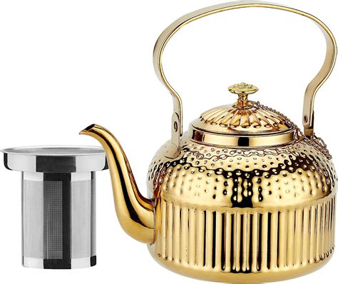 SANQIAHOME 1800ml Stainless Steel Teapot With Infuser Gold Amazon Ca