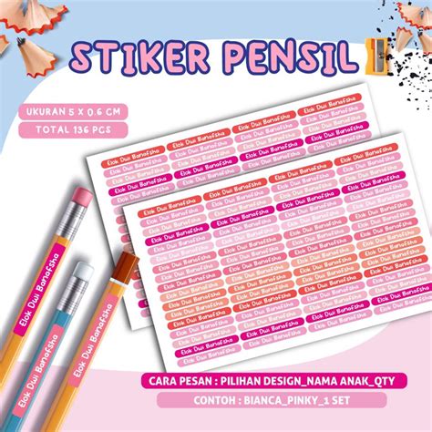 Jual Stiker Pensil Waterproof Isi Pcs Stiker Label Nama Label