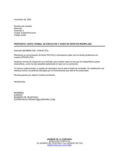 Carta Formal De Disculpas Y Aviso De Env O De Producto En Reemplazo