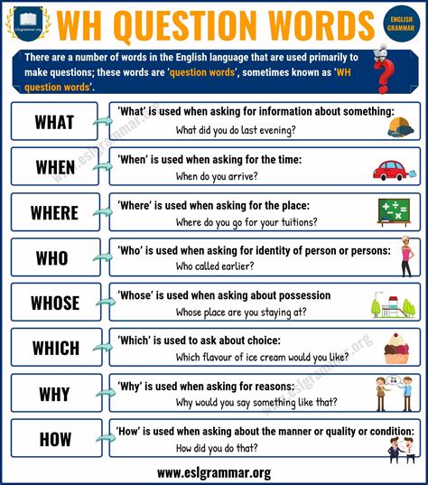 WH Questions Words 8 Basic Question Words With Definition Useful