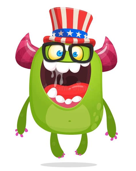 Cartoon Funny Monster Wearing American Uncle Sam Hat On Usa