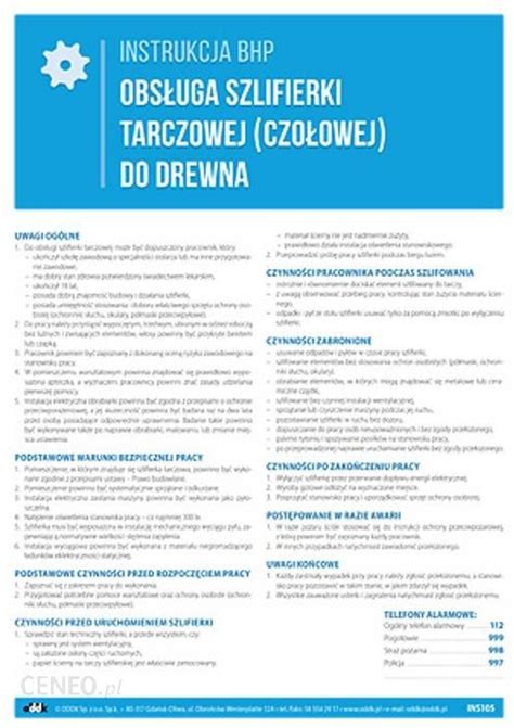 Oddk Instrukcja Bhp Obs Uga Szlifierki Tarczowej Czo Owej Do Drewna