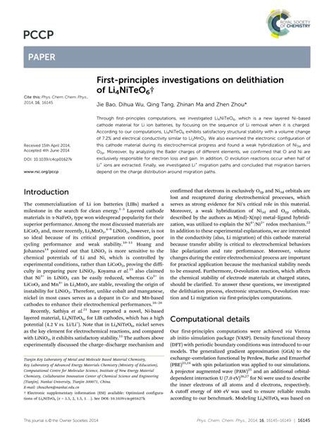 PDF First Principles Investigations On Delithiation Of Li4NiTeO6