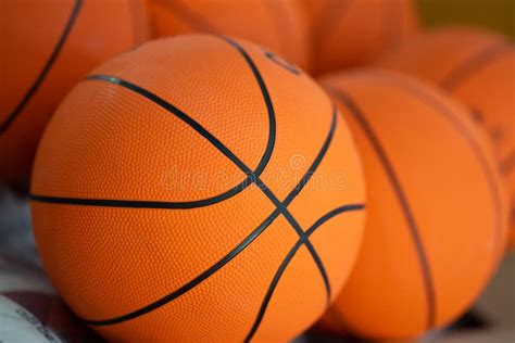 Many Basketballs Are Placed In The Gym For Competition Stock Photo