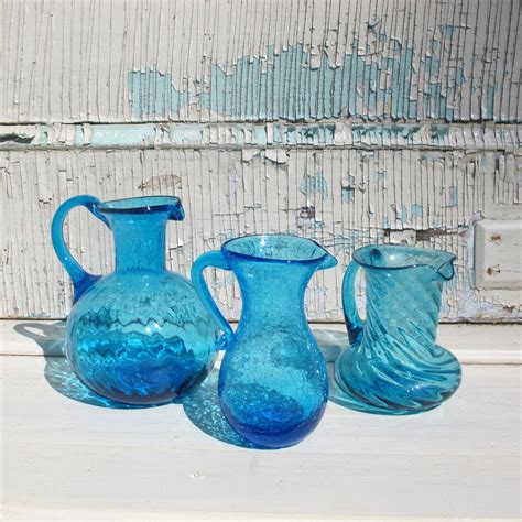 Vintage Blue Glass Small Vase Pitcher By Lostandfoundct On Etsy