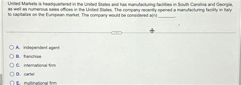 Solved United Markets Is Headquartered In The United States Chegg