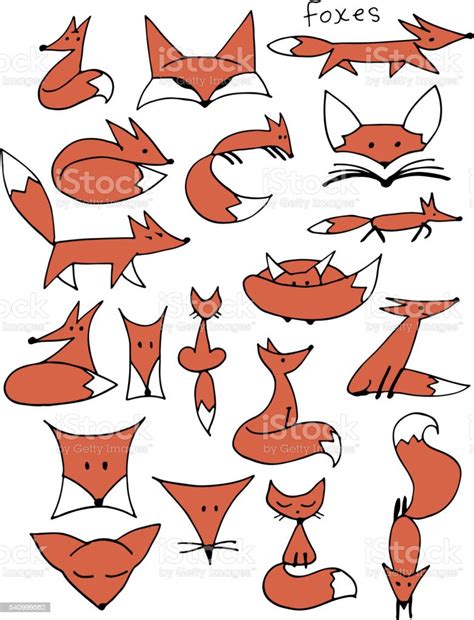 Cute Fox Sketch Collection For Your Design Stock Illustration