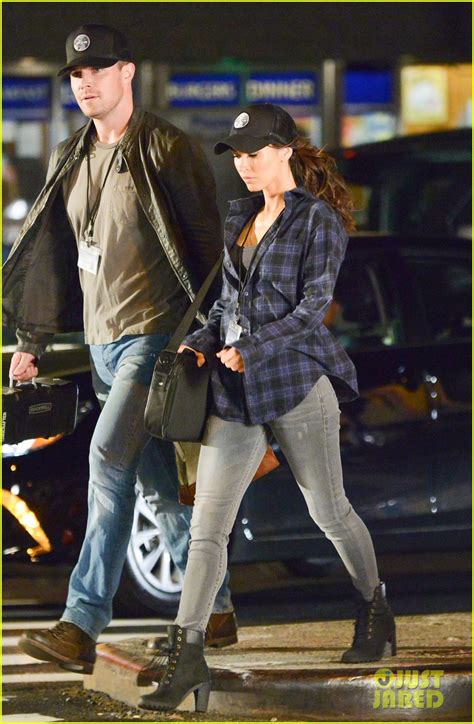 Megan Fox And Stephen Amell Wear Matching Caps On Tmnt 2 Set Photo