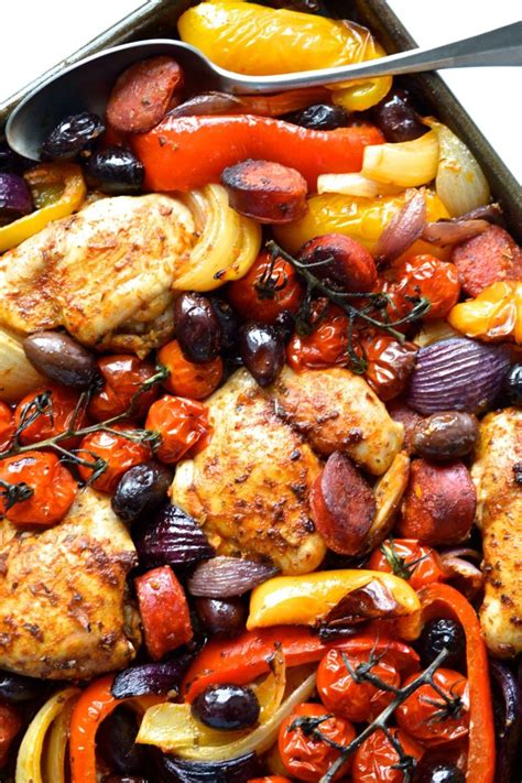 Sheet Pan Spanish Chicken And Chorizo Whole30 Paleo Every Last Bite