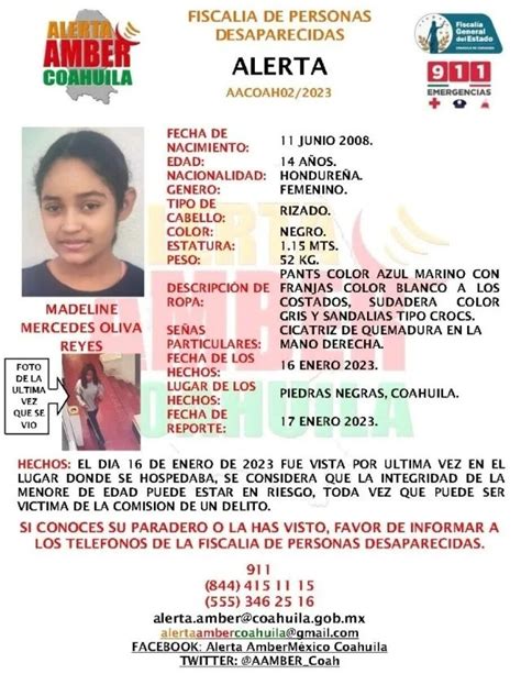 Alerta Amber Madelin De 14 Años Es Hondureña Y Desapareció En Coahuila