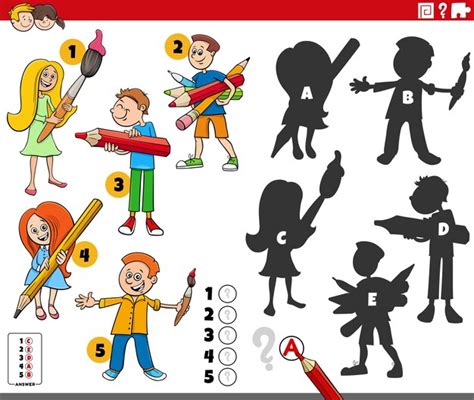 Juego de encontrar sombras con niños de la escuela de dibujos animados