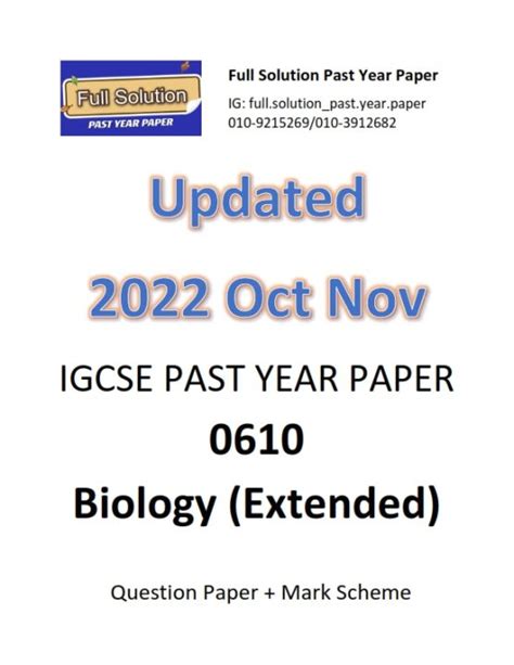 Latest Cambridge Igcse 0610 Biology Past Year Question Paper Mark